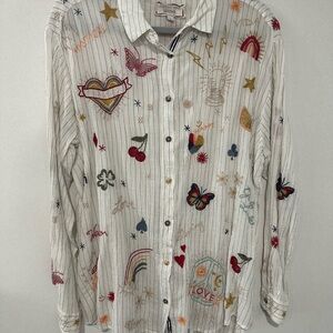 Johnny Was Multicolor Embroidered Button Down Shirt